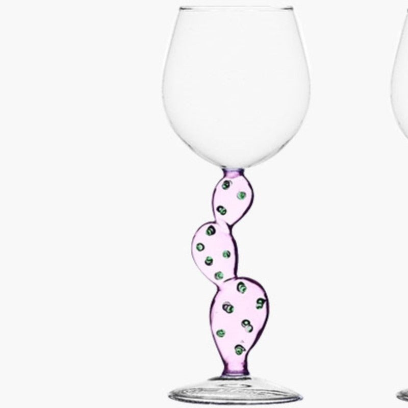 cactus glass for wine in pink color