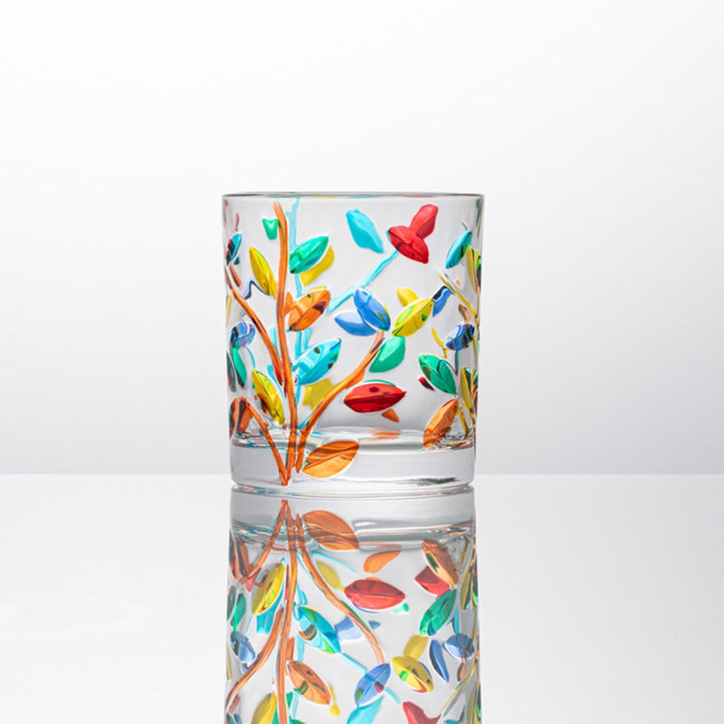 Vibrant Murano whiskey glass with colorful design