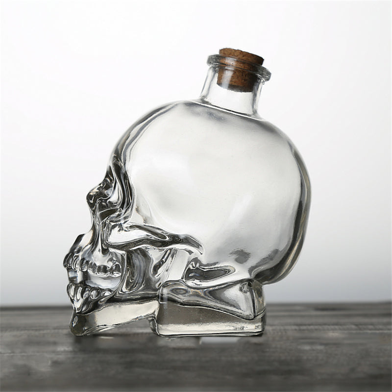 Spooky liquor presentation with skull decanter