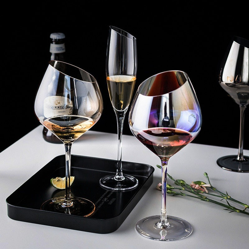 Artistic Slanted Wine Glasses with shimmer
