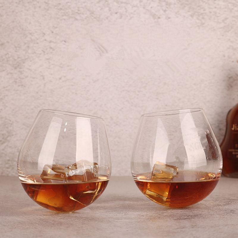 Whiskey glass that rocks gently, showcasing minimalist elegance