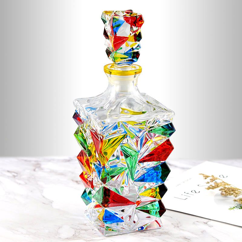 Hand-painted vibrancy in Glasscias' Murano whiskey decanter