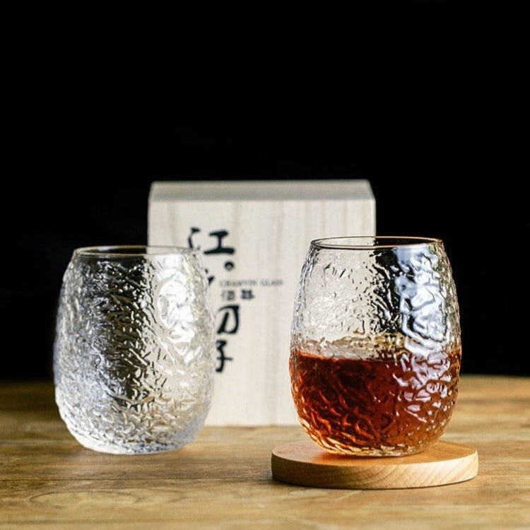 Japanese artistry in a whiskey glass resembling a delicate cocoon