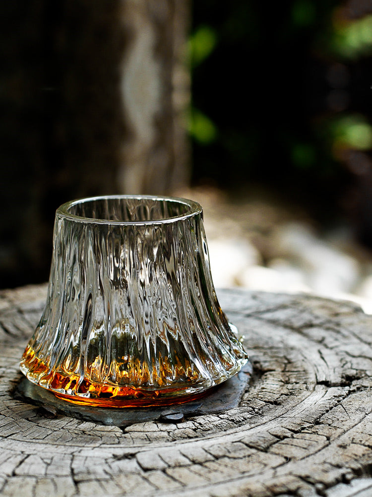 Glasscias' Japanese-inspired whiskey glass capturing the essence of a volcano