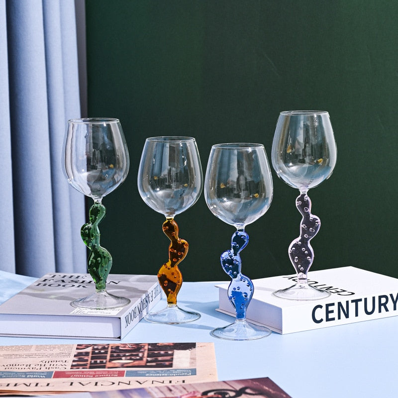 Wine glass with unique cactus stem design for outdoor celebrations