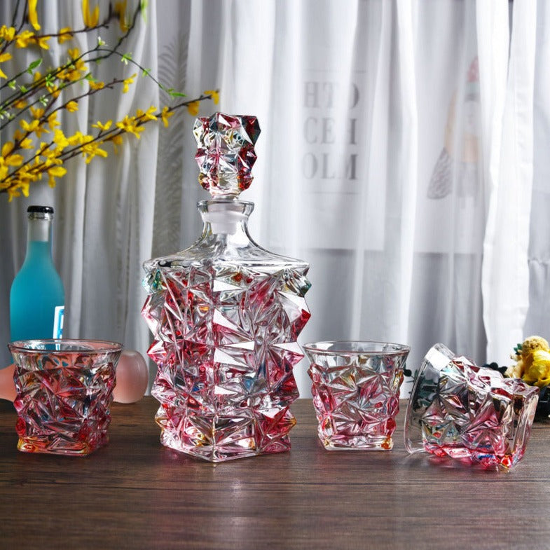 Murano glass decanter set, a dance of pink rose petals